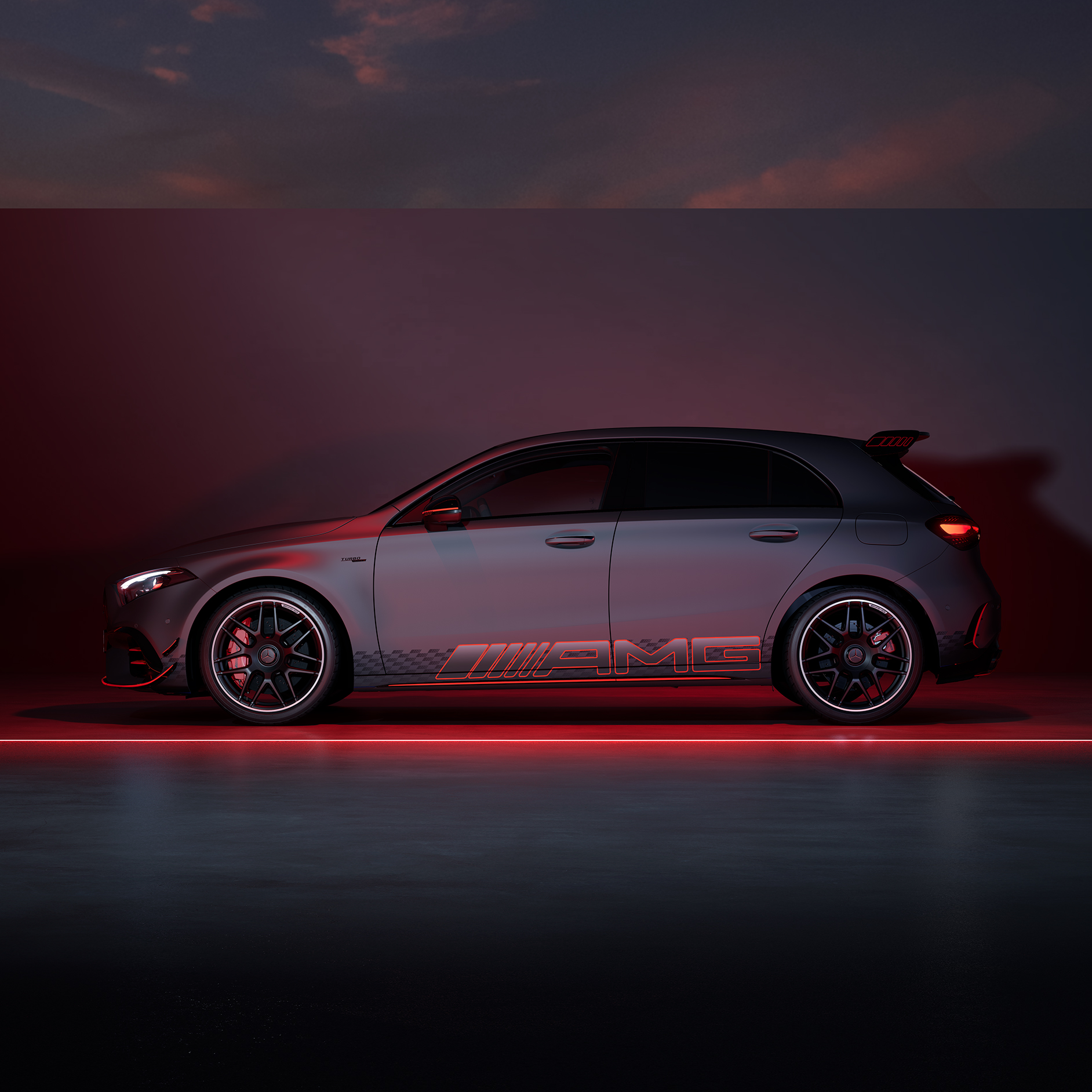 Street Style Edition özel modeli | A-Serisi Kompakt Sedan | Mercedes-AMG Mercedes-AMG A 45 S 4MATIC+ Street Style Edition özel modelinin önden görünümü.