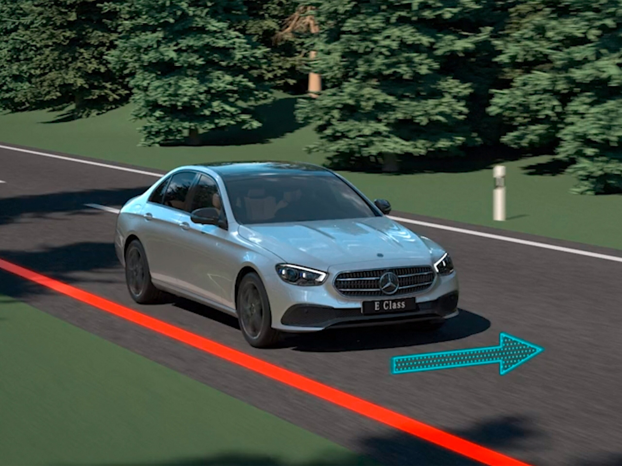 Videoda, Mercedes-Benz CLS Coupé'deki aktif direksiyon yardımcısının fonksiyonları gösterilmektedir.