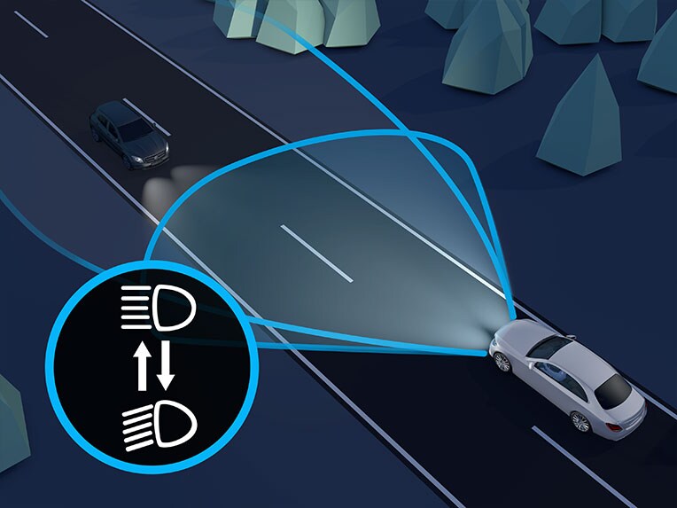 Yeni Mercedes-Benz EQB’deki adaptif uzun far yardımcısı.