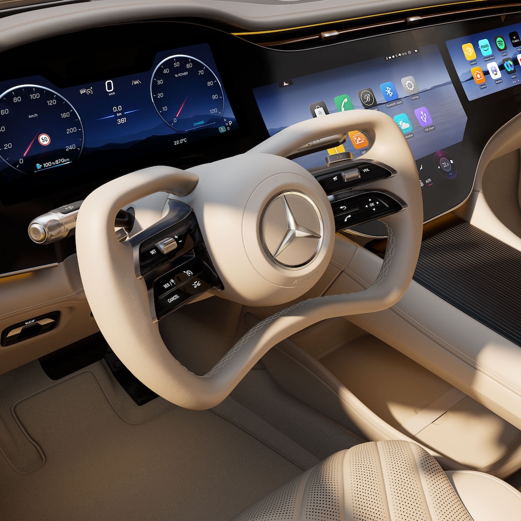 Yeni Mercedes-Benz EQS'nin yeni direksiyon simidi.