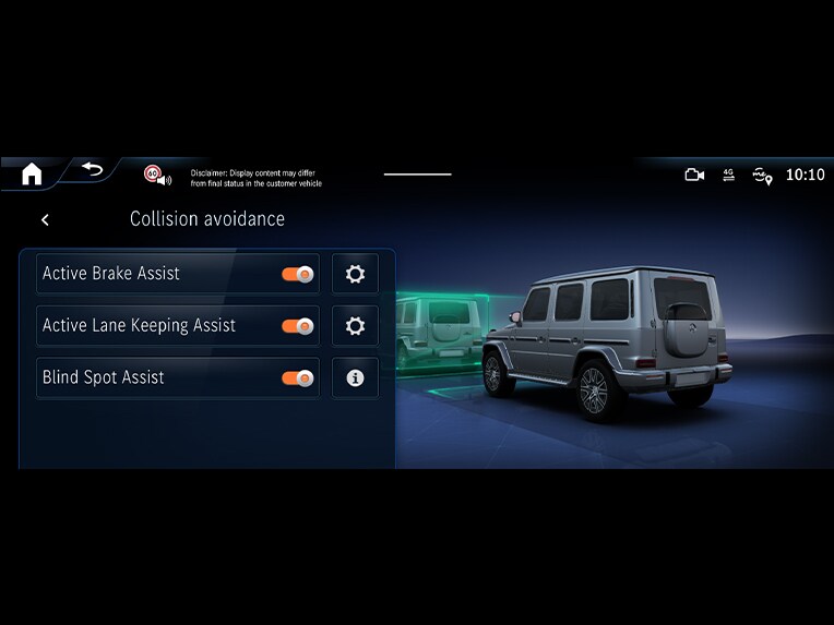 Mercedes-Benz tamamı elektrikli G-Serisindeki aktif fren yardımcısı.