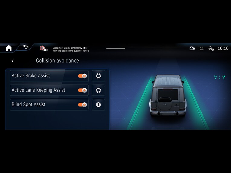 Mercedes-Benz tamamı elektrikli G-Serisindeki aktif şerit takip yardımcısı.