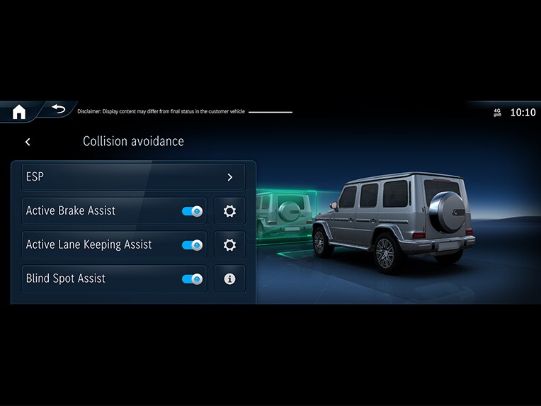 Mercedes-Benz'den G-Serisi’nin aktif fren yardımcısının çalışma şekline dair bir illüstrasyon.
