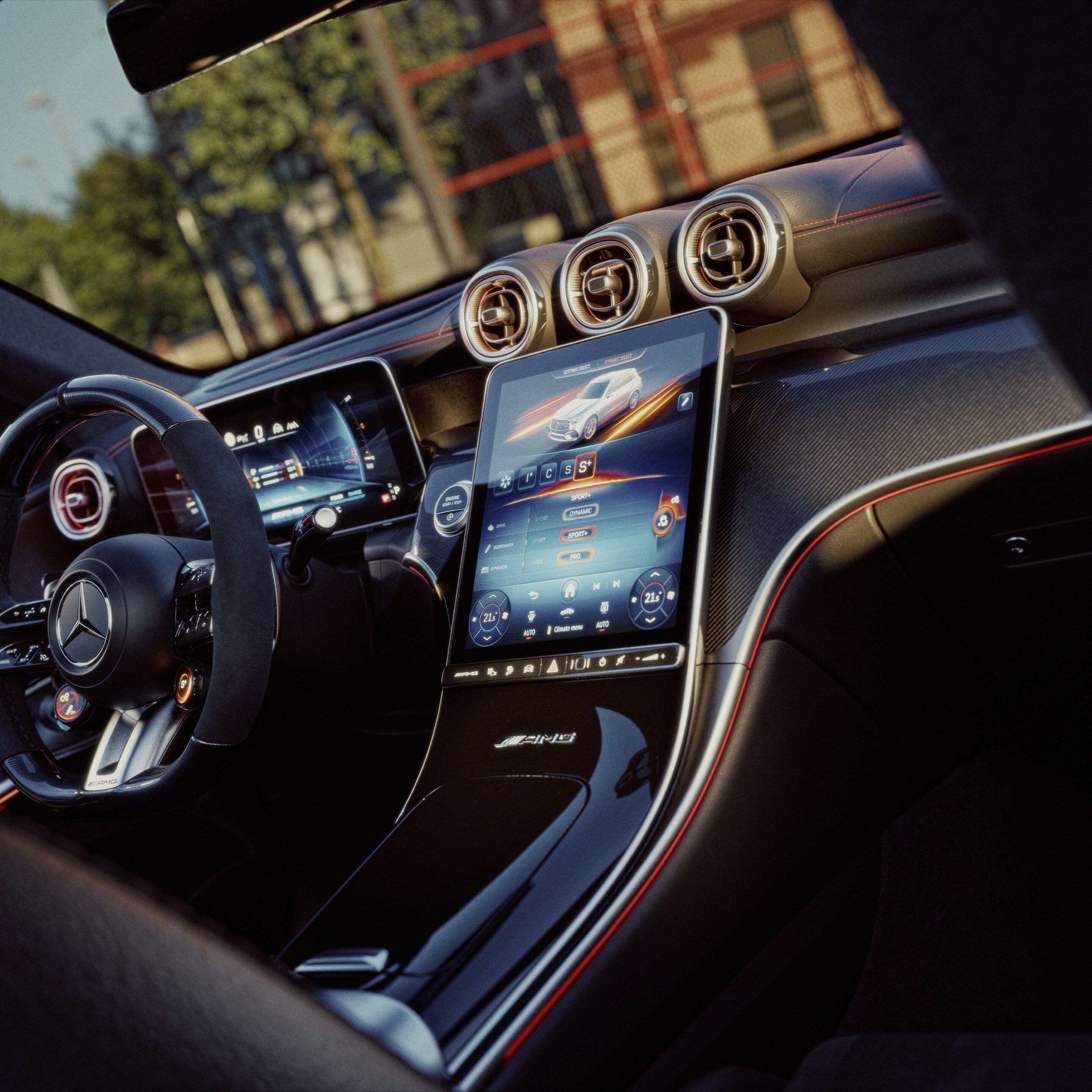 Yeni Mercedes-AMG GLC SUV'nin iç mekanı.