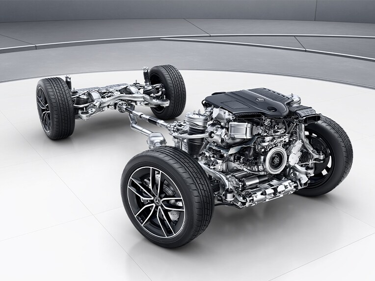 4MATIC tüm tekerleklerden tahrikli Mercedes-Benz GLE'nin tahrik aksamı.