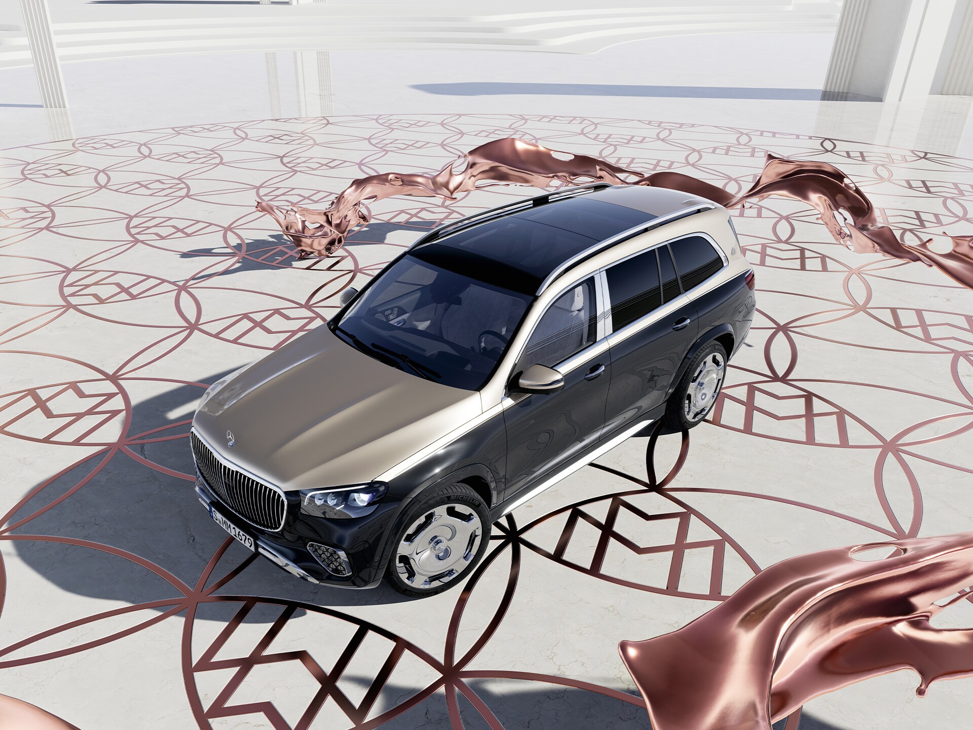 Mercedes-Maybach GLS SUV'nin üstten görünümü.