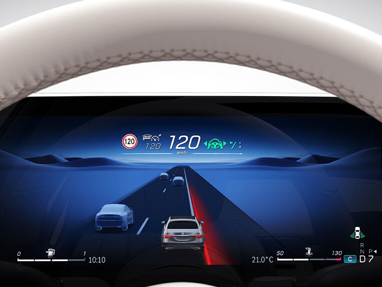 Mercedes-Benz S-Serisi Sedan'daki aktif şerit takip yardımcısının bir ekran grafiği.