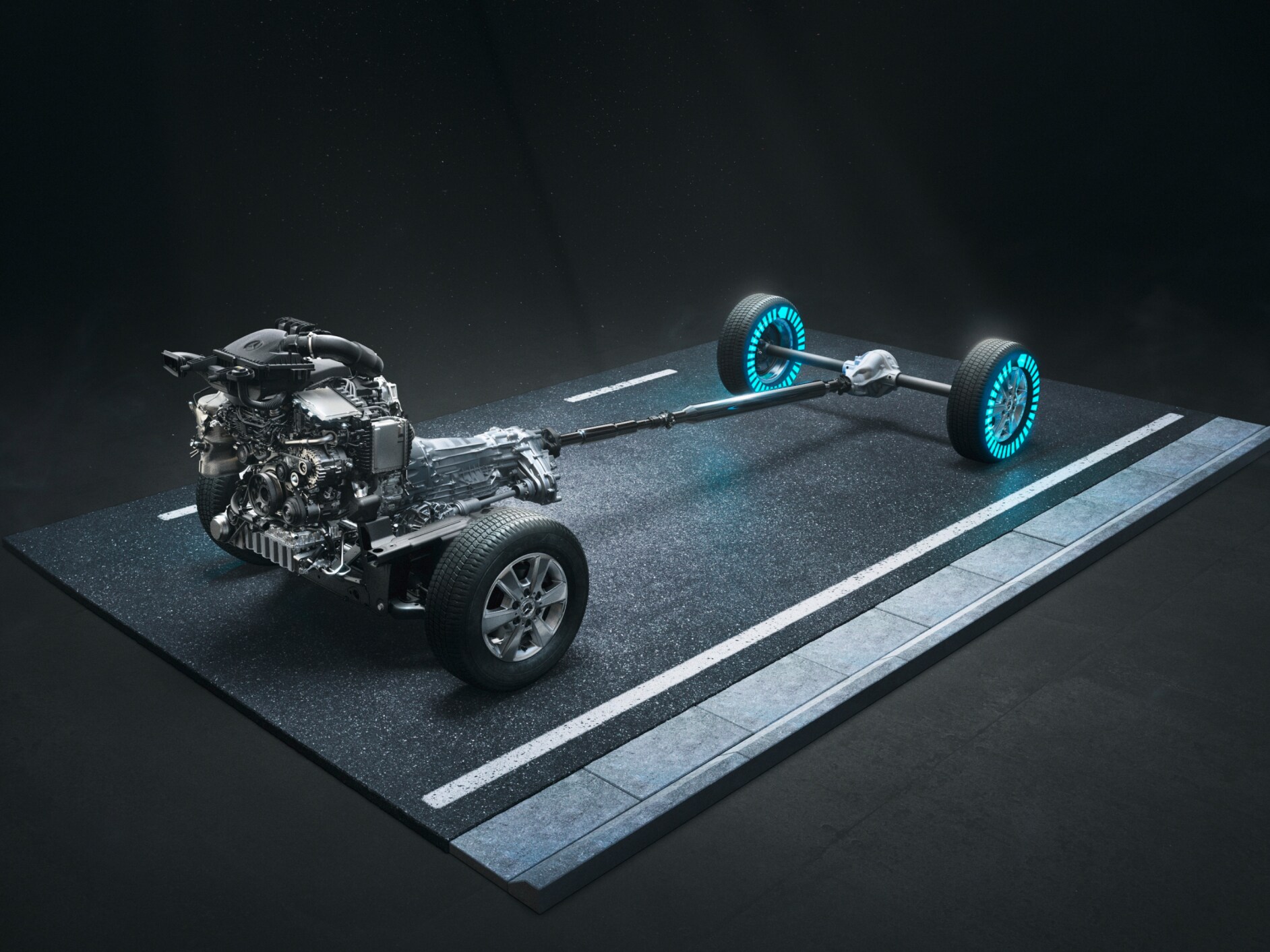 Sprinter Panelvan Araçtaki talebe göre tork sunan 4x4 tüm tekerleklerden tahrik sistemi.