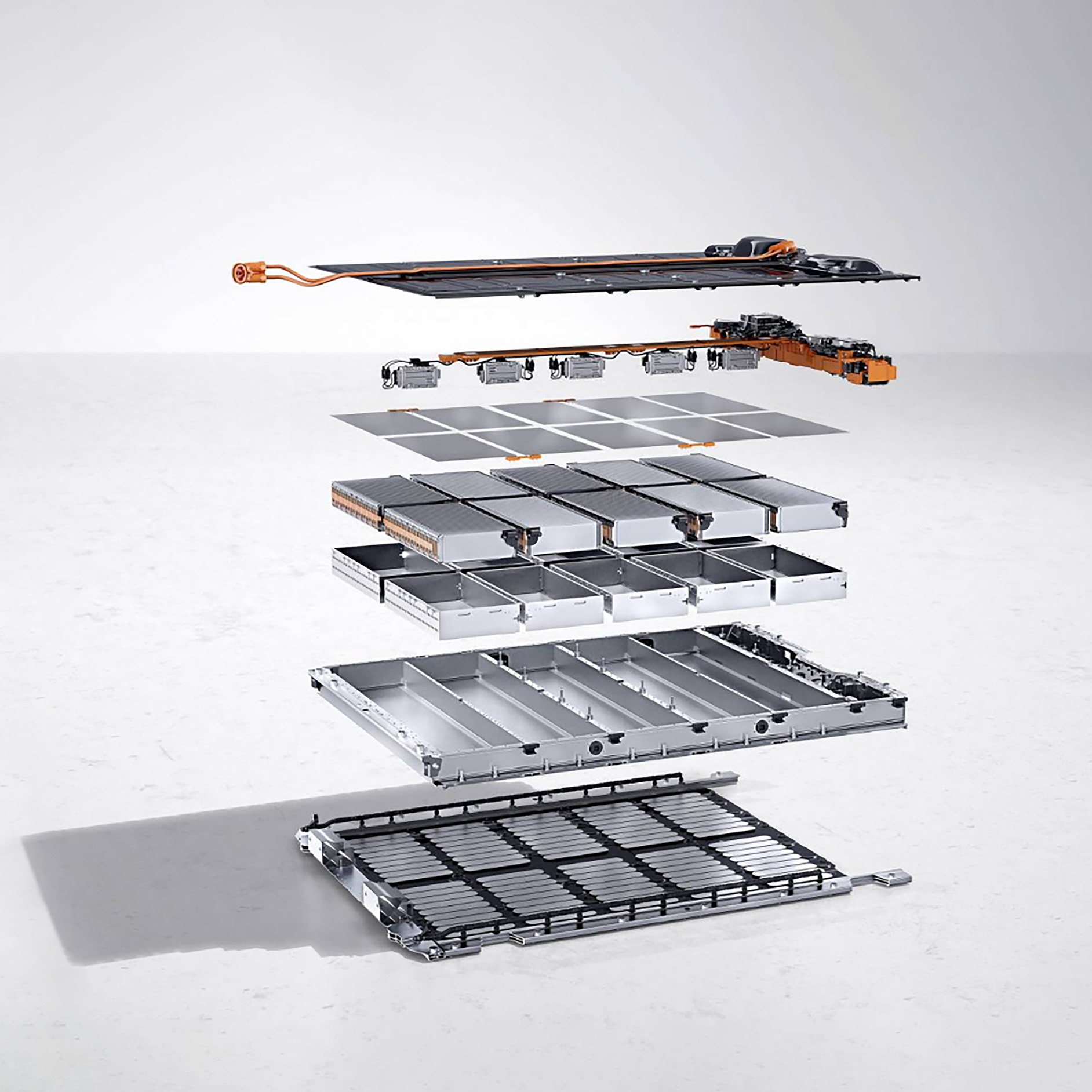 Mercedes-Benz | Elektrikli Araç Servisi | Akü sertifikası Elektrik hizmetlerini sembolize edecek şekilde akülerin katmanlarına ayrıldığı bir illüstrasyon.